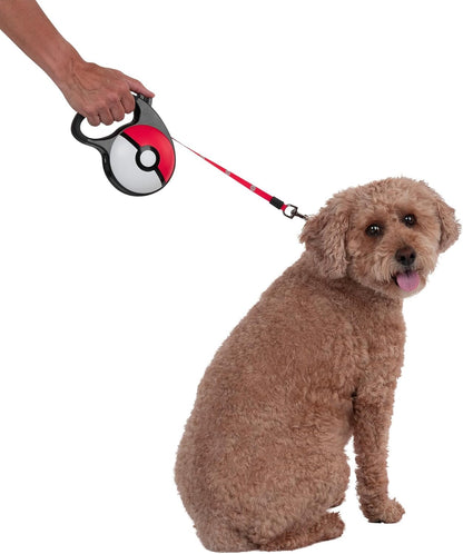 Pokémon Poké Ball Retractable Dog Lead, Pet Leash - 16 Ft. Retractable Dog Lead with Reflective Tape, Handbrake, Lock, Comfort Grip and Metal Clip