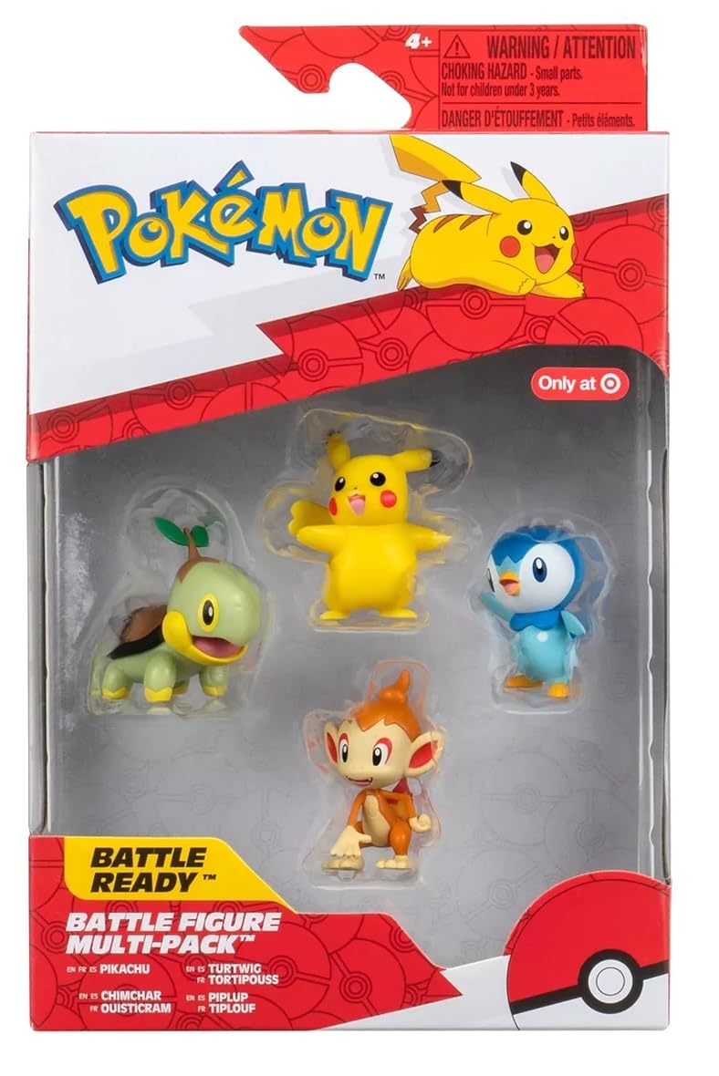 Pokemon - PKW Battle Figure Multipack (4-Pack) (2" Fig) 2" Pikachu (Female), 2" Chimchar, 2" Turtwig, 2" Piplup (TGT)/ Toys