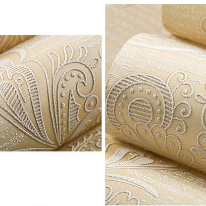 WPCBAA Luxury Italian Silk Fabrics Vintage 3D Floral Wall Paper Flower Wallpaper for Bedroom Home Living Room Wall Paper (Color : Beige