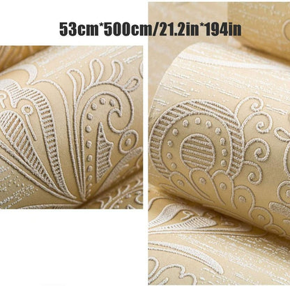 WPCBAA Luxury Italian Silk Fabrics Vintage 3D Floral Wall Paper Flower Wallpaper for Bedroom Home Living Room Wall Paper (Color : Beige