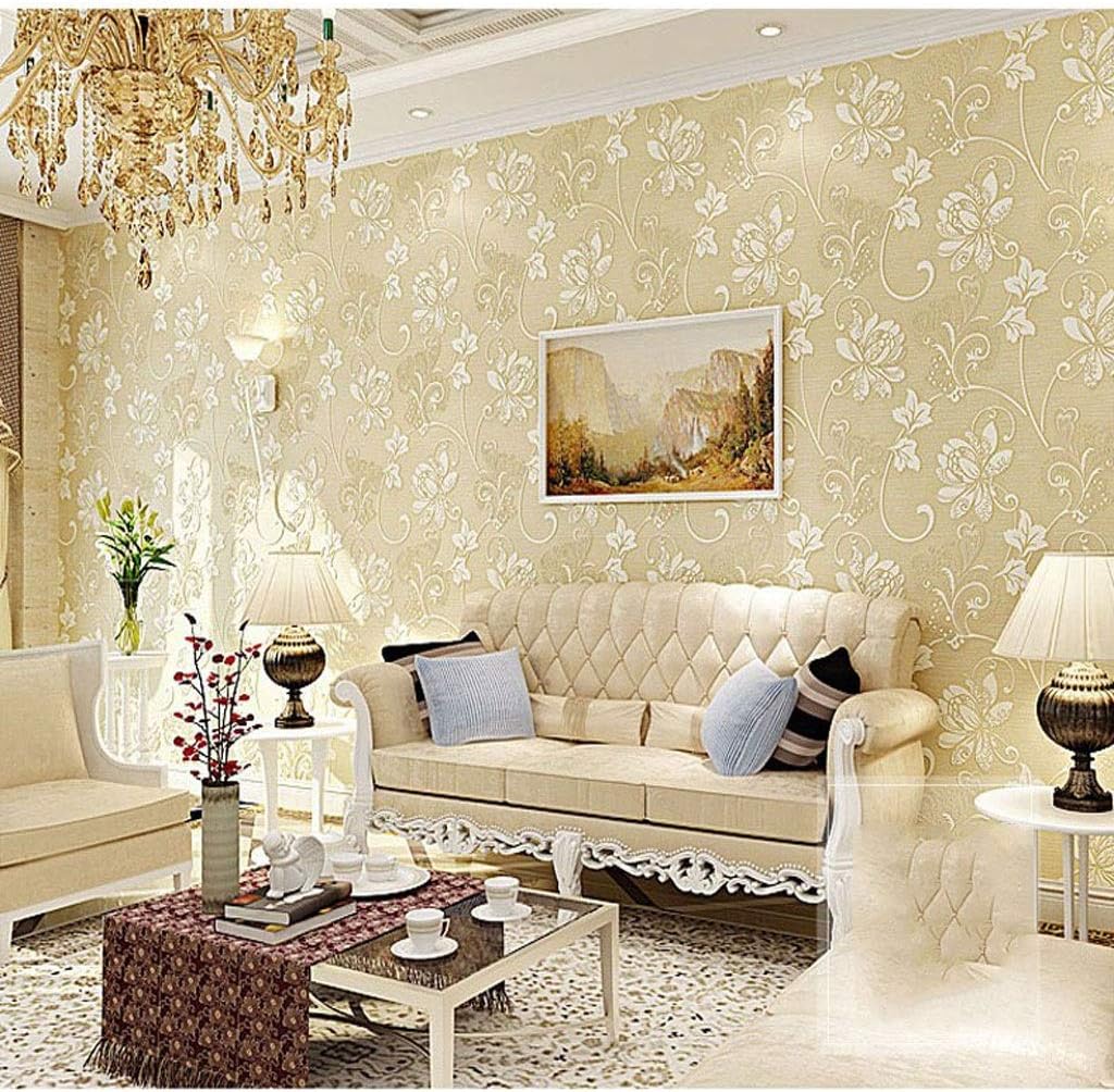 WPCBAA Luxury Italian Silk Fabrics Vintage 3D Floral Wall Paper Flower Wallpaper for Bedroom Home Living Room Wall Paper (Color : Beige