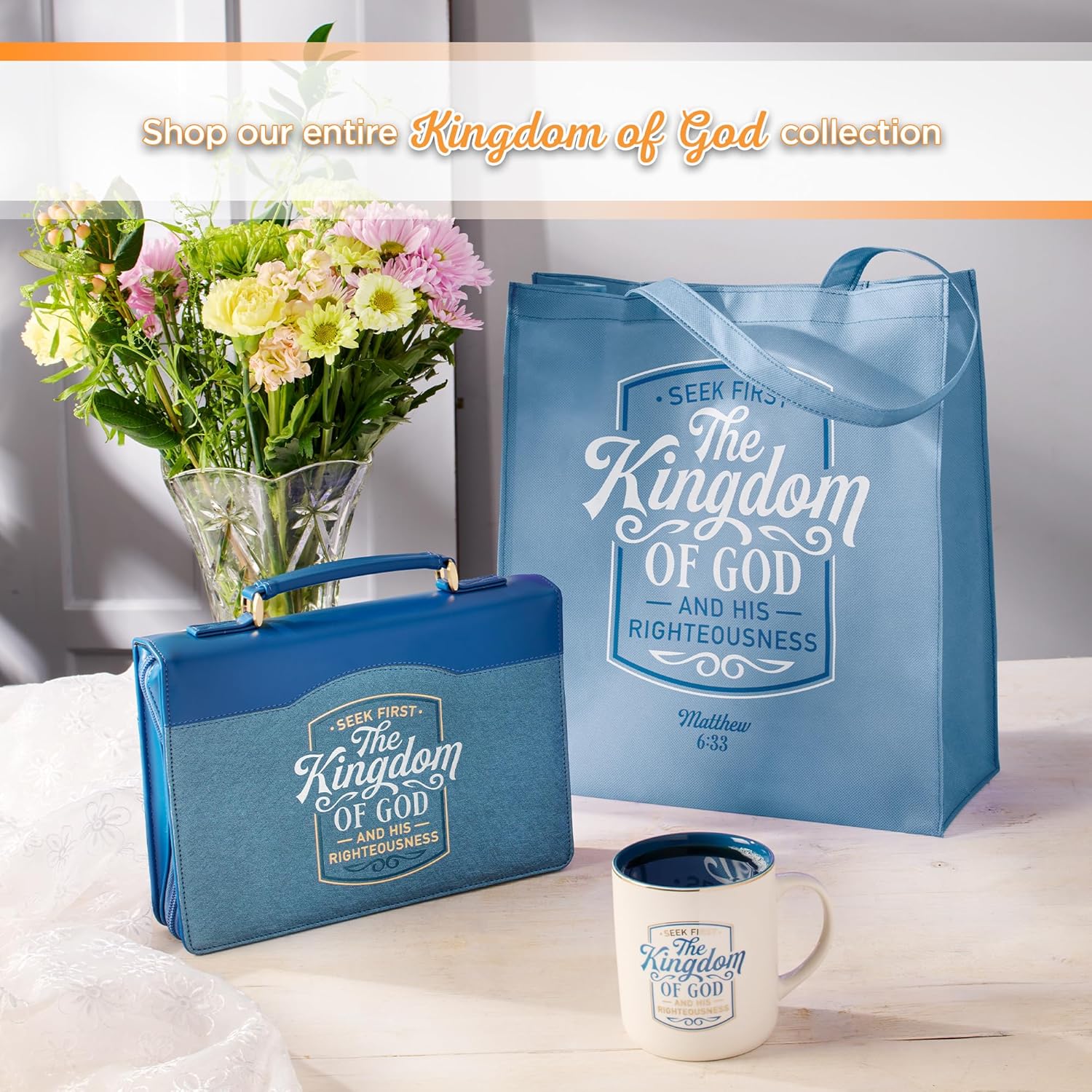 Christian Art Gifts Large Reusable Shopping Tote Bags for Women & Men, Inspirational Scripture, Sturdy Handles, Multicolor