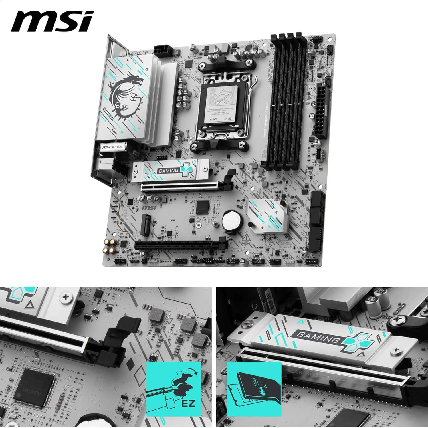 MSI B840M GAMING PLUS WIFI6E Motherboard, mATX - Supports AMD Ryzen 9000/8000 / 7000 Processors, AM5 - DDR5 Memory Boost 8000+ MT/s (OC), PCIe 4.0 x16, M.2 Gen4, Wi-Fi 6E, 2.5G LAN