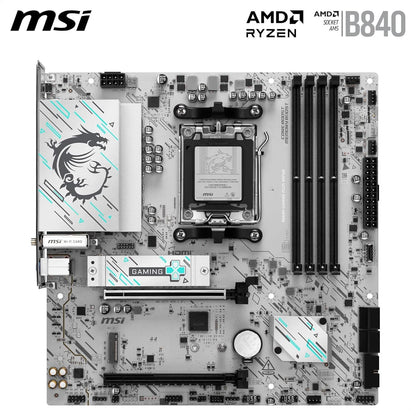 MSI B840M GAMING PLUS WIFI6E Motherboard, mATX - Supports AMD Ryzen 9000/8000 / 7000 Processors, AM5 - DDR5 Memory Boost 8000+ MT/s (OC), PCIe 4.0 x16, M.2 Gen4, Wi-Fi 6E, 2.5G LAN