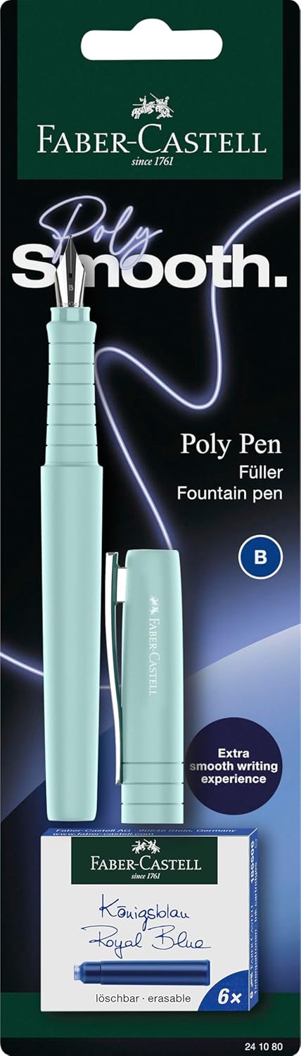 FABER-CASTELL 241080 Poly Pen with Ink Cartridges Black Pale Iris Caribic Blue