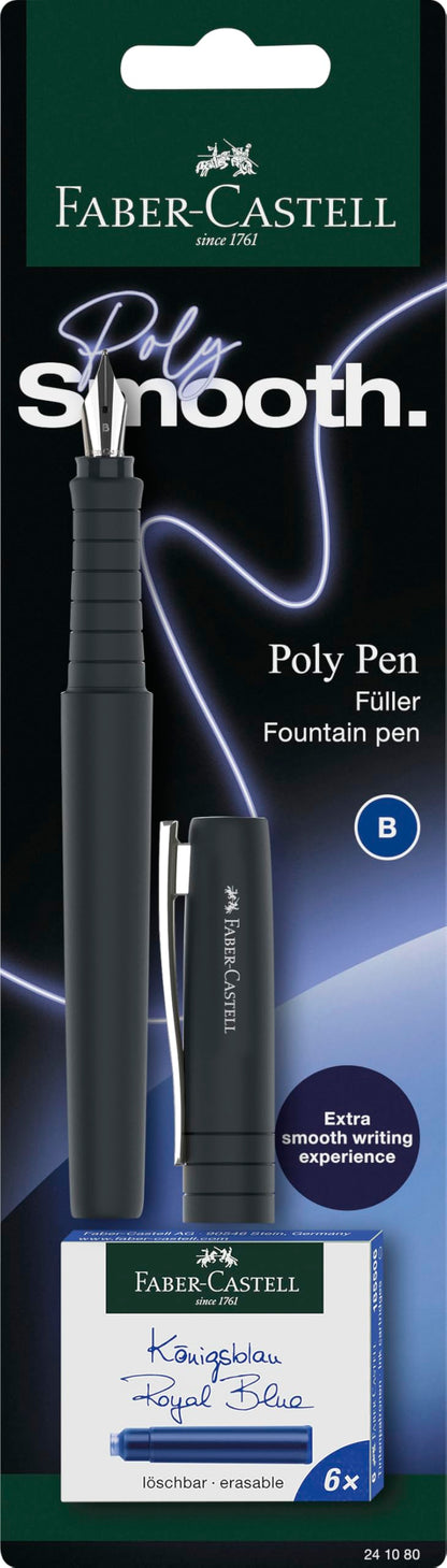 FABER-CASTELL 241080 Poly Pen with Ink Cartridges Black Pale Iris Caribic Blue