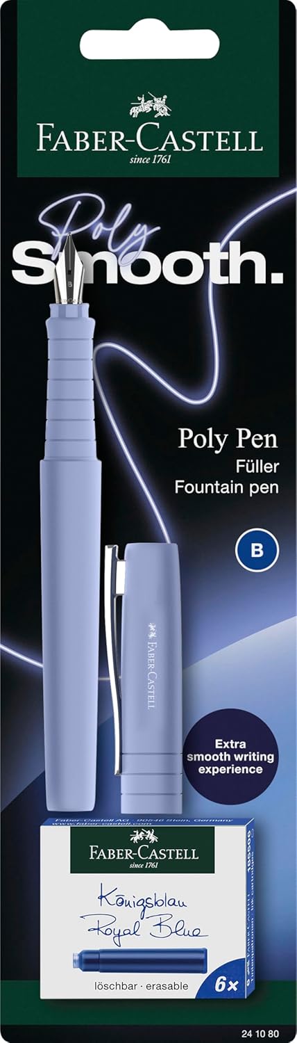 FABER-CASTELL 241080 Poly Pen with Ink Cartridges Black Pale Iris Caribic Blue