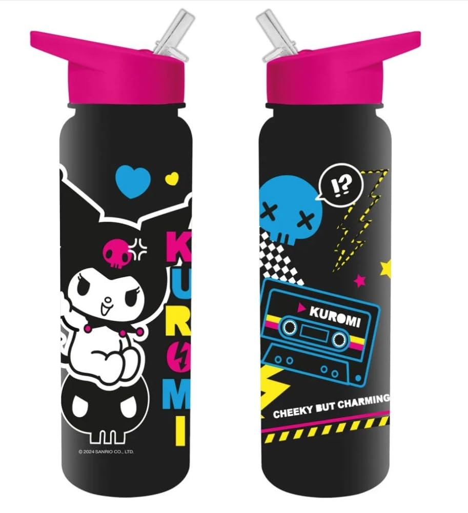 Pyramid International Kuromi Punk Vibes Kunststoff-Trinkflasche, 700 ml, mit PE-Strohhalm, Einheitsgröße