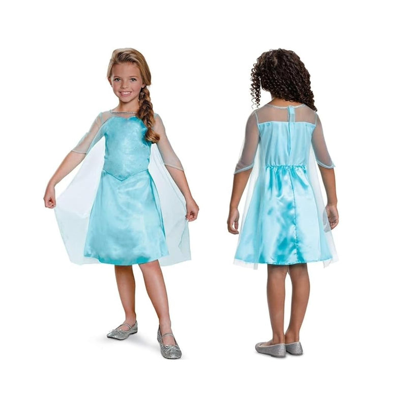 Disguise Disney Frozen Elsa Standard Fancy Dress Costume, Officially Licensed Disney Frozen, Includes A Beautiful Ice Blue Dress With Mesh Sleeves and Cape, in size 7-8, 4-6, 3-4 years