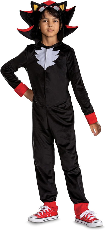 Sonic The Hedgehog 162019L-20L Shadow Classic Costume Movie Hood Jumpsuit CLS, Unisex Children, 4-6