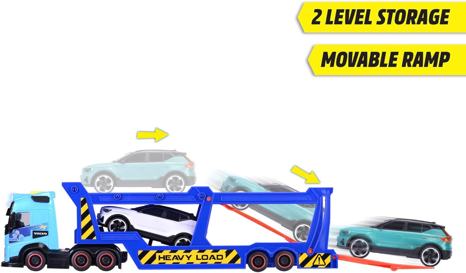 Dickie Toys -Trailer Trasportatore per Auto Volvo 40 cm- Camion FH16 con Rimorchio, Include 3 Auto XC40 Recharge, Effetti di Luce e Suoni, Giocattolo per Bambini a partire da 3 Anni (203747017