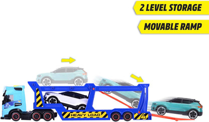Dickie Toys -Trailer Trasportatore per Auto Volvo 40 cm- Camion FH16 con Rimorchio, Include 3 Auto XC40 Recharge, Effetti di Luce e Suoni, Giocattolo per Bambini a partire da 3 Anni (203747017