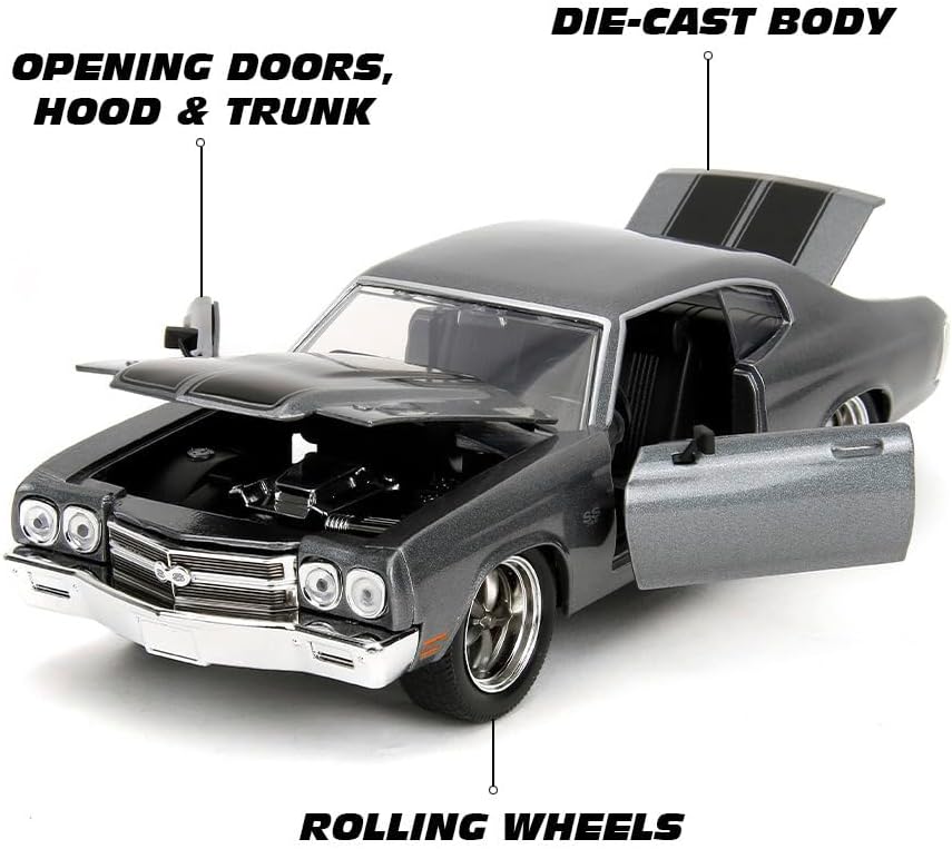 Jada Toys Fast and Furious 1970 Chevrolet Chevelle SS Model Car (Grey) - Film Car from Fast & Furious 10 with Parts to Open, Scale 1:24 (19 cm), for Fans & Collectors from 8 Years