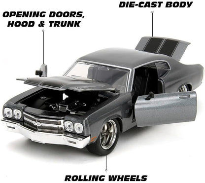 Jada Toys Fast and Furious 1970 Chevrolet Chevelle SS Model Car (Grey) - Film Car from Fast & Furious 10 with Parts to Open, Scale 1:24 (19 cm), for Fans & Collectors from 8 Years