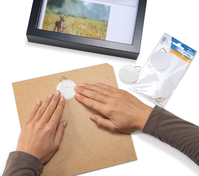 HERMA 5749 Fotohangers om te plakken, wit, groot, 6 stuks, Ø 45 mm, zelfklevend, draadkabel, fotoophanging zonder boren, voor de muur, sterke papieren draadhanger voor foto's, fotolijsten tot 1200 g