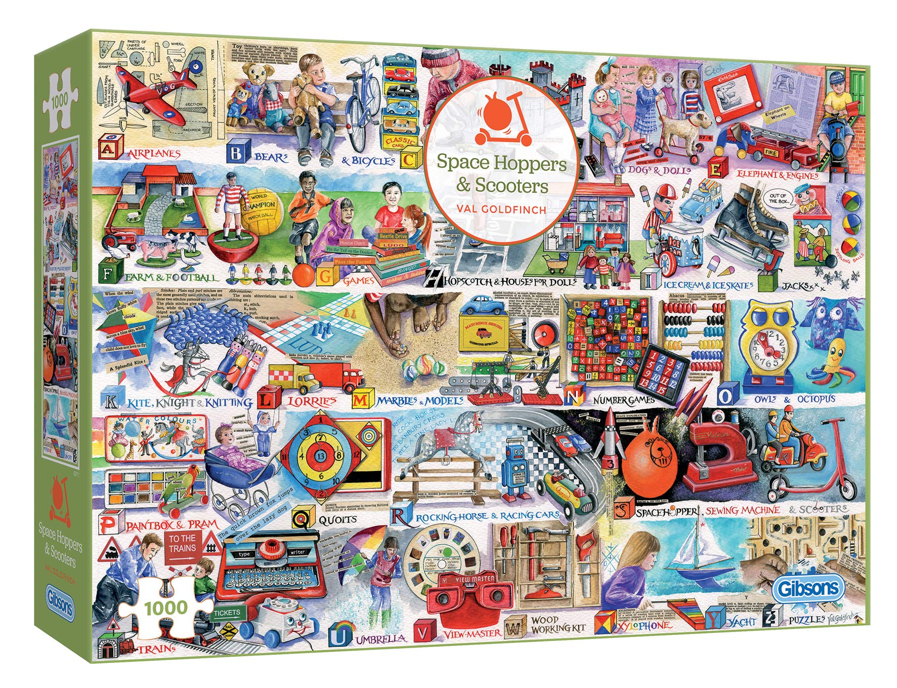 Space Hoppers & Scooters | 1000 Piece Jigsaw Puzzle | Val Goldfinch | Nostalgic Toys Puzzle | Sustainable Puzzle for Adults | Premium 100% Recycled Board | Great Gift for Adults | Gibsons Games