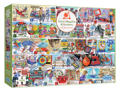 Space Hoppers & Scooters | 1000 Piece Jigsaw Puzzle | Val Goldfinch | Nostalgic Toys Puzzle | Sustainable Puzzle for Adults | Premium 100% Recycled Board | Great Gift for Adults | Gibsons Games