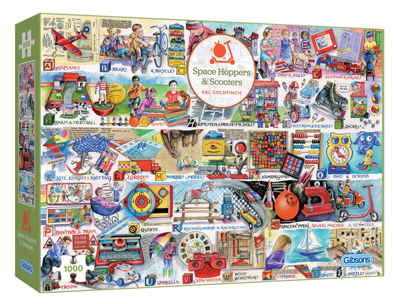 Space Hoppers & Scooters | 1000 Piece Jigsaw Puzzle | Val Goldfinch | Nostalgic Toys Puzzle | Sustainable Puzzle for Adults | Premium 100% Recycled Board | Great Gift for Adults | Gibsons Games