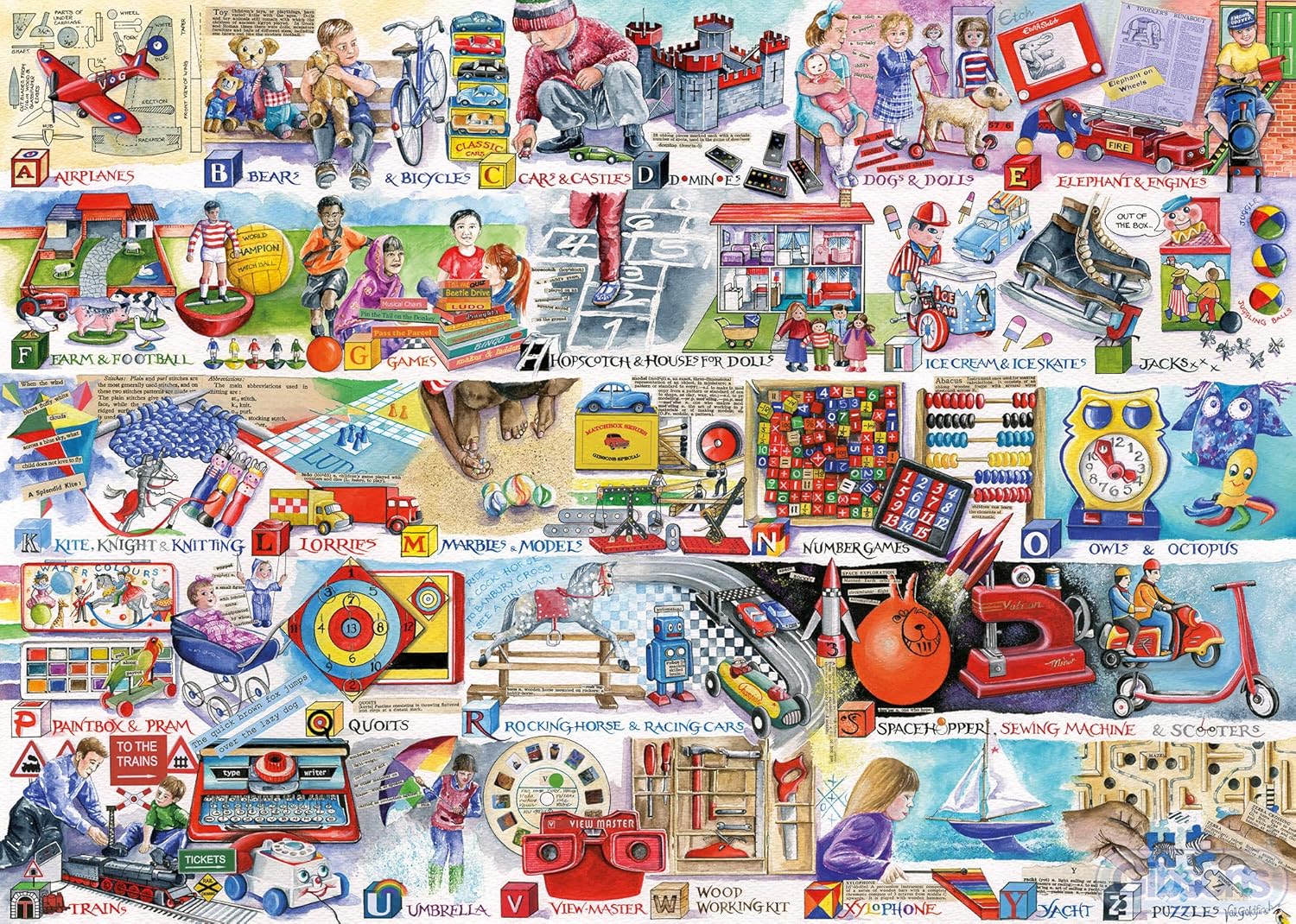 Space Hoppers & Scooters | 1000 Piece Jigsaw Puzzle | Val Goldfinch | Nostalgic Toys Puzzle | Sustainable Puzzle for Adults | Premium 100% Recycled Board | Great Gift for Adults | Gibsons Games