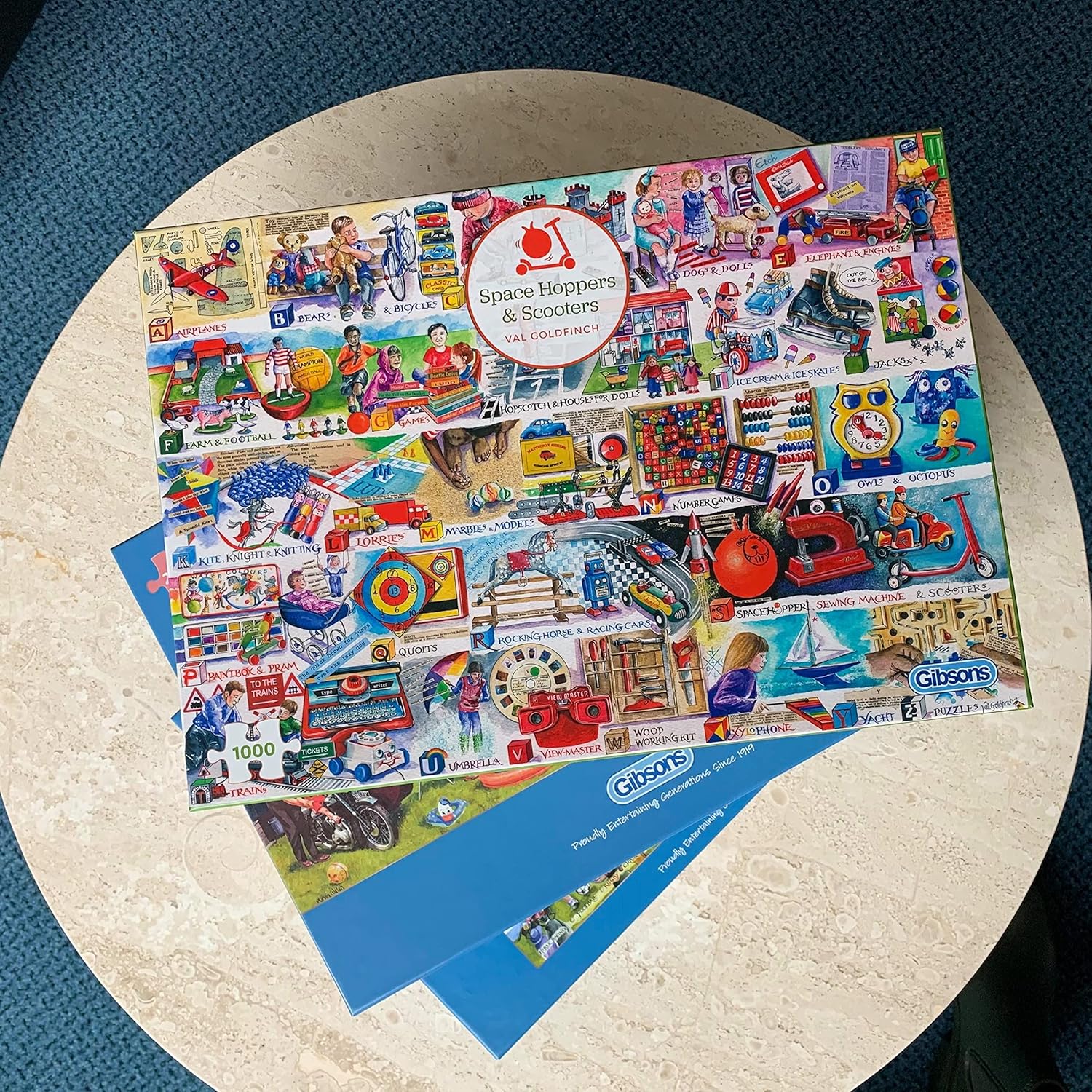 Space Hoppers & Scooters | 1000 Piece Jigsaw Puzzle | Val Goldfinch | Nostalgic Toys Puzzle | Sustainable Puzzle for Adults | Premium 100% Recycled Board | Great Gift for Adults | Gibsons Games