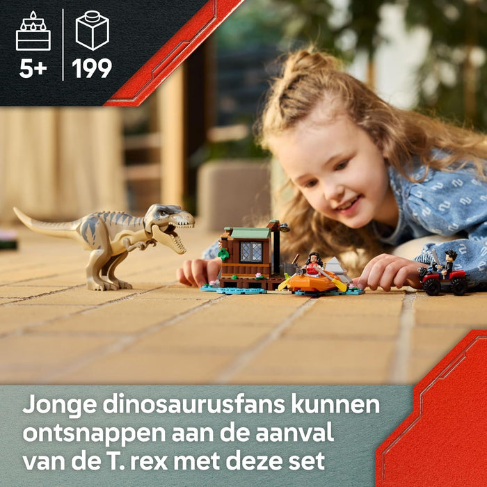 LEGO Jurassic World T. Rex Rivierontsnapping Dinosaurus Speelgoed voor Kinderen - Incl. Dino Figuur, Speelgoed Boot, Quad en 2 Minifiguren - Cadeau voor Jongens en Meisjes vanaf 5 Jaar - 76975