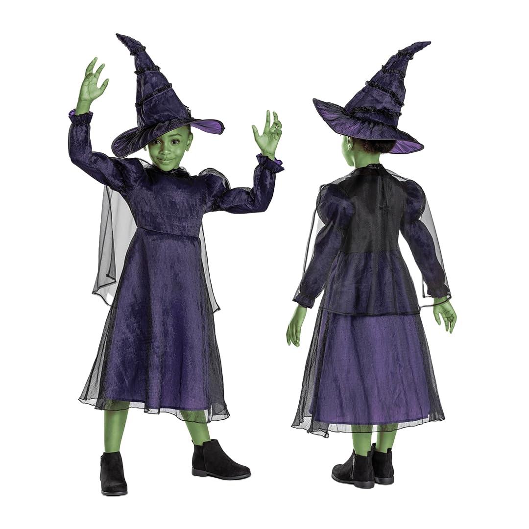 Wicked Elphaba Kids Fancy Dress, Includes Detailed Hat and Outfit with Mesh Cape, Officially Licensed, Comfortable and Detailed Design, Inspired by Elphaba's Classic Look, for Ages 3-4, 4-6, 7-8 Years