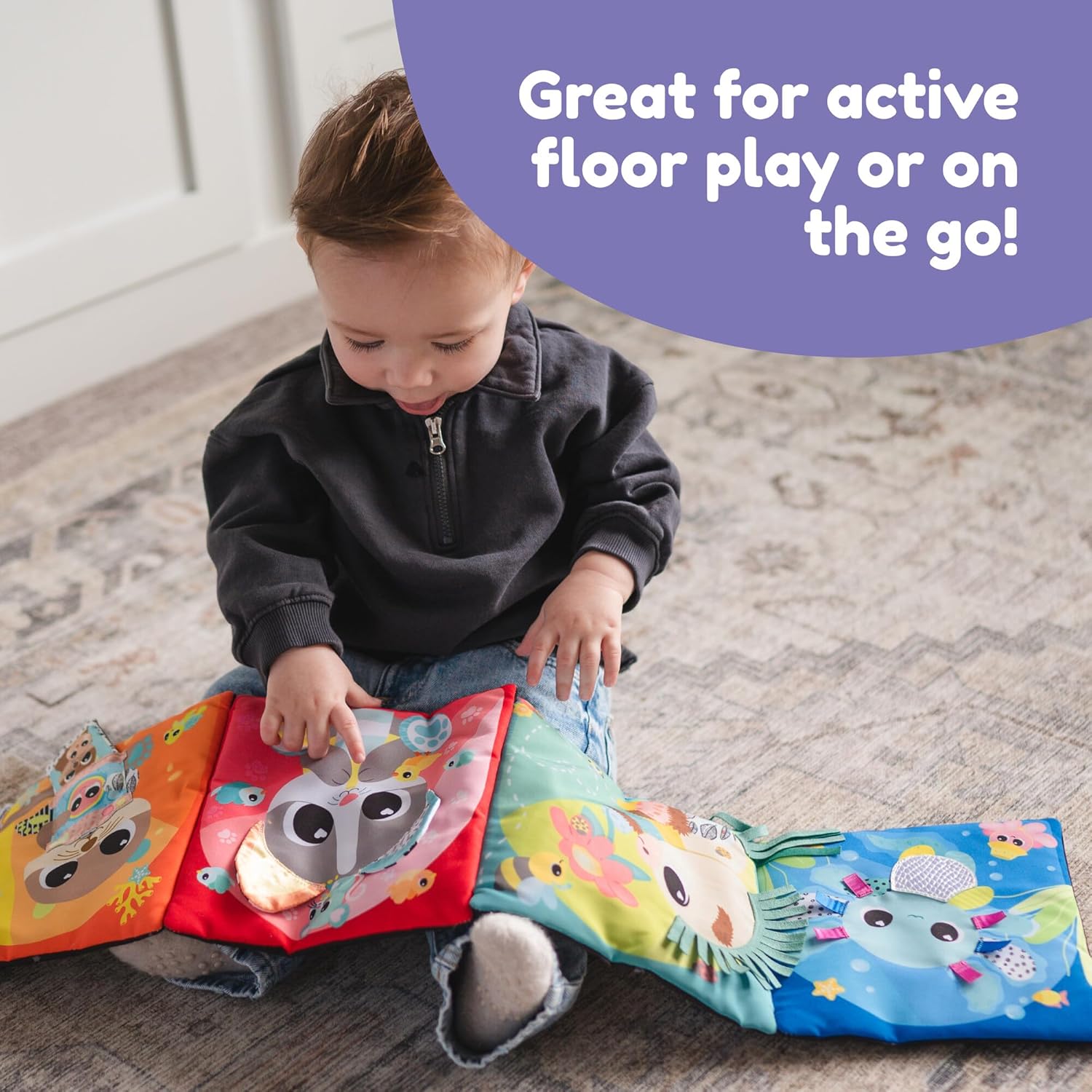 LAMAZE My First Friends Activity Mat, Double‑Sided Tummy Time Play Mat, High Contrast & Colourful Animals, Satin Ribbons, Crinkle Ears, Mirror, Travel‑Friendly, Supports Visual & Motor Milestones
