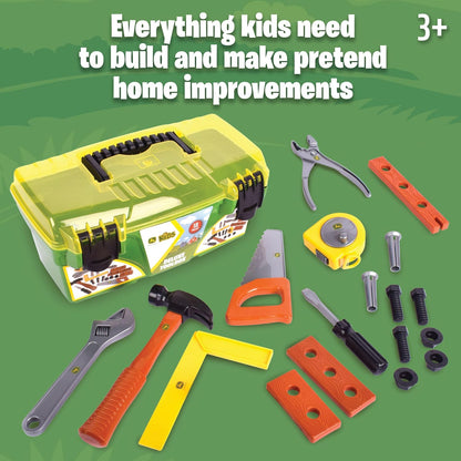 John Deere 18 Piece Deluxe Tool Box – Construction Playset with Tape Measure and More Tools