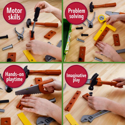 John Deere 18 Piece Deluxe Tool Box – Construction Playset with Tape Measure and More Tools