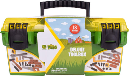 John Deere 18 Piece Deluxe Tool Box – Construction Playset with Tape Measure and More Tools