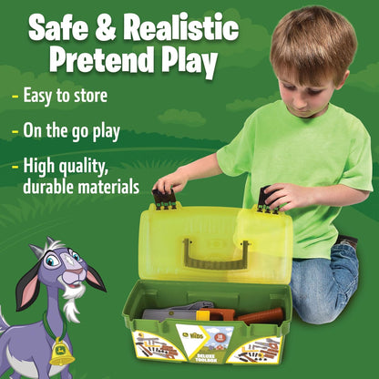 John Deere 18 Piece Deluxe Tool Box – Construction Playset with Tape Measure and More Tools