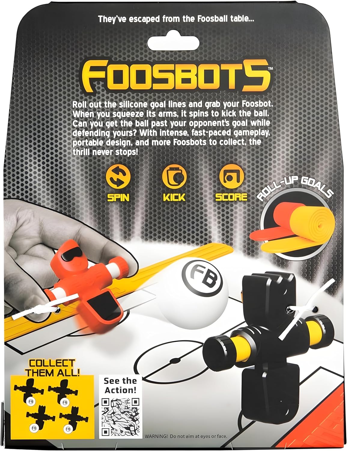 Fat Brain Toys Foosbots 2-Pack - Football Themed, Fast Paced 2-Player Tabletop Trickshot Game for Kids Ages 6+, Orange, Green