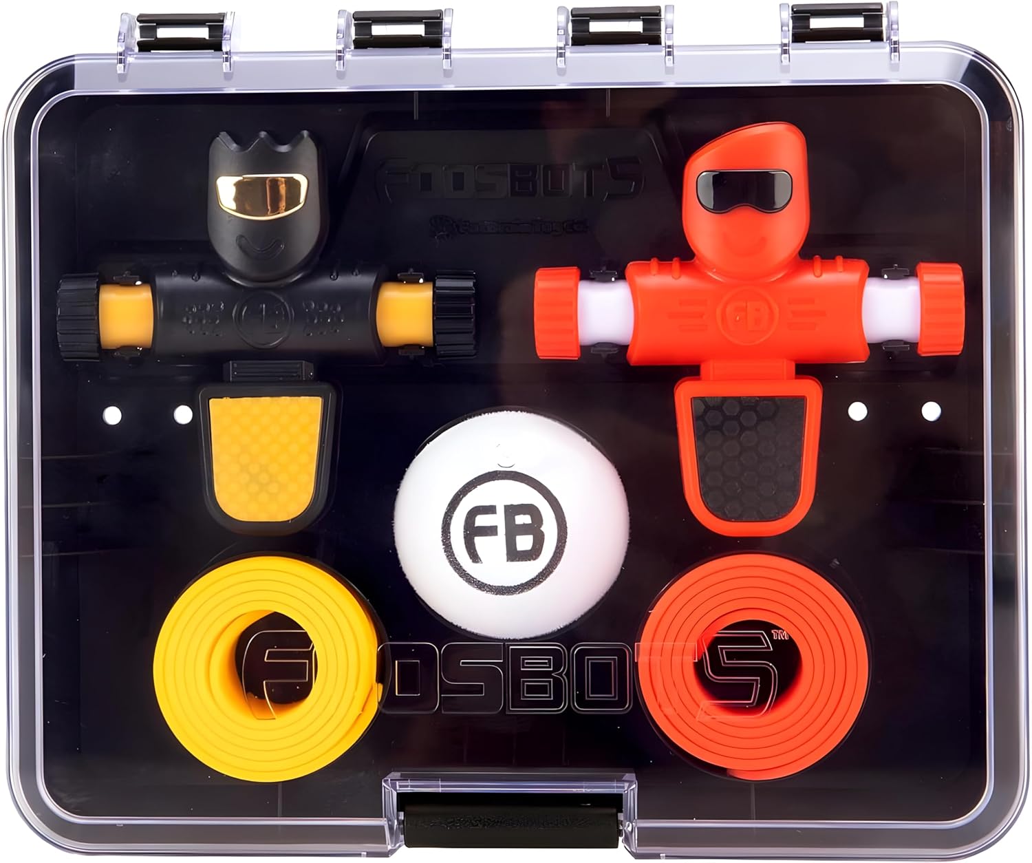 Fat Brain Toys Foosbots 2-Pack - Football Themed, Fast Paced 2-Player Tabletop Trickshot Game for Kids Ages 6+, Orange, Green
