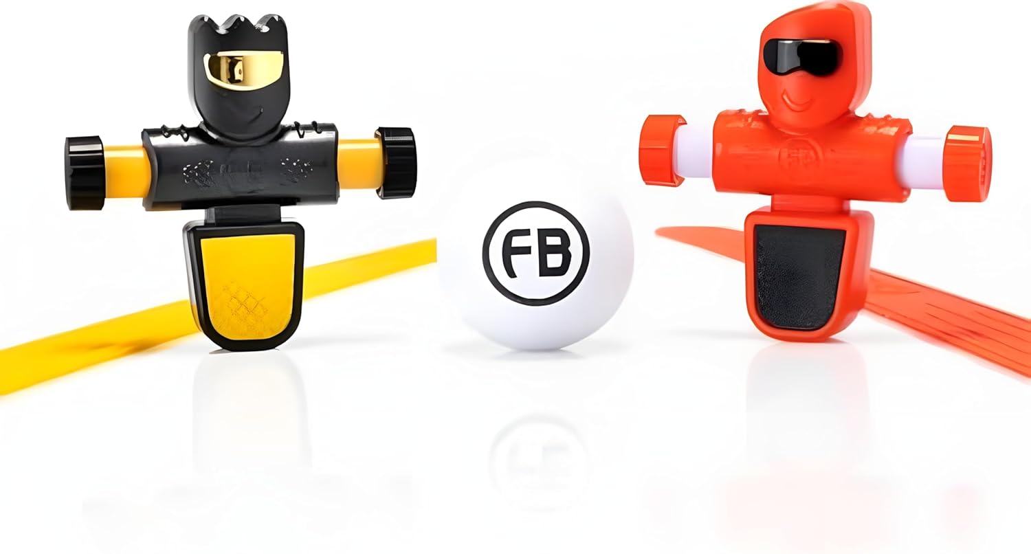 Fat Brain Toys Foosbots 2-Pack - Football Themed, Fast Paced 2-Player Tabletop Trickshot Game for Kids Ages 6+, Orange, Green