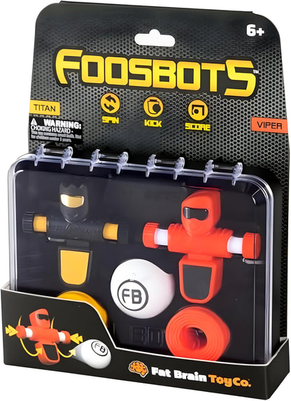 Fat Brain Toys Foosbots 2-Pack - Football Themed, Fast Paced 2-Player Tabletop Trickshot Game for Kids Ages 6+, Orange, Green