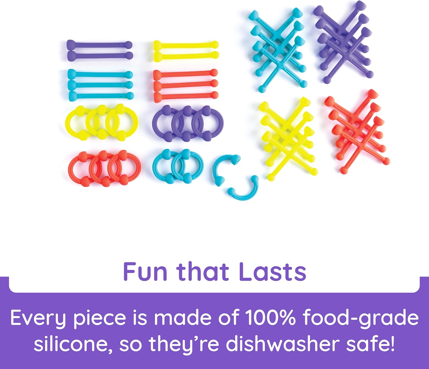 Fat Brain Toys Plip Kit | 52 Piece Bendy Silicone Link Toy Building Set in a Variety of Shapes, Sizes and Colours | Sensory Toys for Kids | Creative Building Toys, Medium