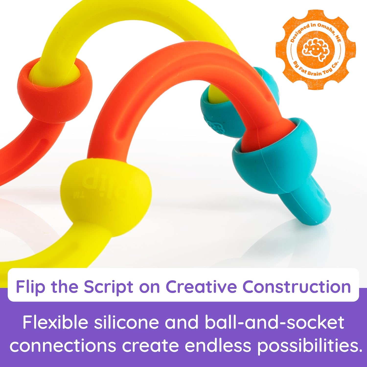 Fat Brain Toys Plip Kit | 52 Piece Bendy Silicone Link Toy Building Set in a Variety of Shapes, Sizes and Colours | Sensory Toys for Kids | Creative Building Toys, Medium