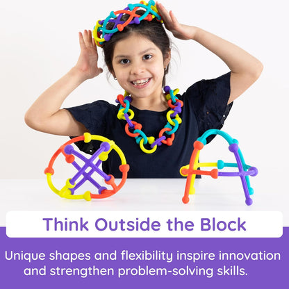 Fat Brain Toys Plip Kit | 52 Piece Bendy Silicone Link Toy Building Set in a Variety of Shapes, Sizes and Colours | Sensory Toys for Kids | Creative Building Toys, Medium