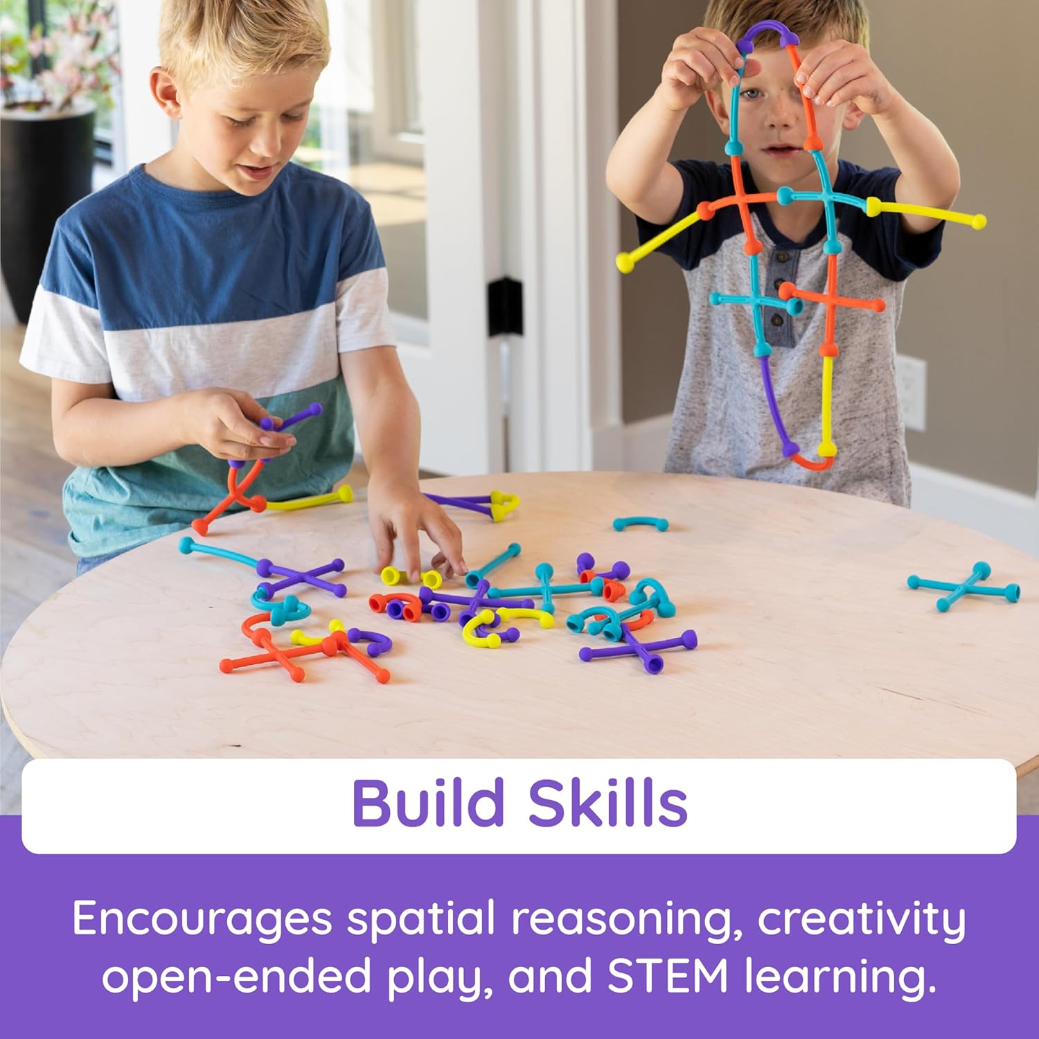 Fat Brain Toys Plip Kit | 52 Piece Bendy Silicone Link Toy Building Set in a Variety of Shapes, Sizes and Colours | Sensory Toys for Kids | Creative Building Toys, Medium