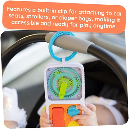 Fat Brain Toys PlayTab Go, draagbaar sensorisch activiteitenbord met klemring om aan luiertassen te bevestigen voor baby's en peuters vanaf 12 maanden
