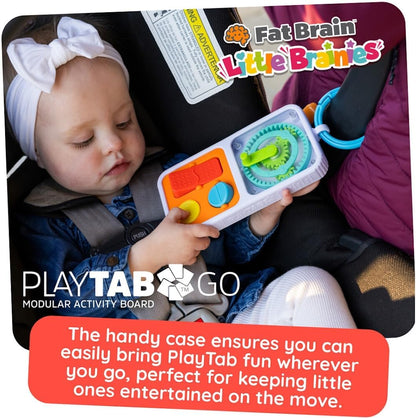 Fat Brain Toys PlayTab Go, draagbaar sensorisch activiteitenbord met klemring om aan luiertassen te bevestigen voor baby's en peuters vanaf 12 maanden