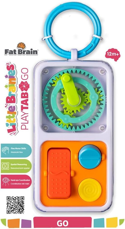 Fat Brain Toys PlayTab Go, draagbaar sensorisch activiteitenbord met klemring om aan luiertassen te bevestigen voor baby's en peuters vanaf 12 maanden