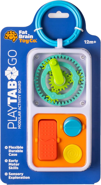 Fat Brain Toys PlayTab Go, draagbaar sensorisch activiteitenbord met klemring om aan luiertassen te bevestigen voor baby's en peuters vanaf 12 maanden