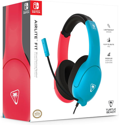 Turtle Beach Airlite Fit Neon Blue and Red Wired Gaming Headset with Flip-to-Mute Mic, Over-Ear Premium Comfort and 40mm Speakers. Officially Licensed for Nintendo Switch