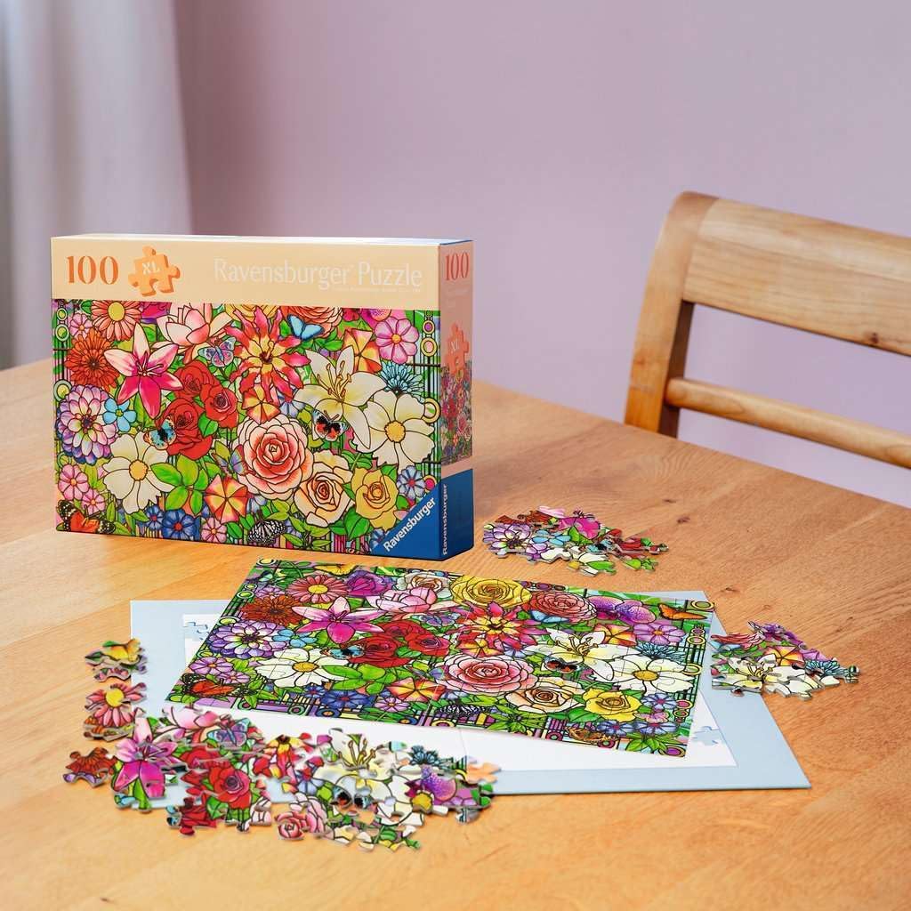 Ravensburger Feel Well & Puzzle & Board - Tiffany Flowers, 100 piece for Adults and Kids Age 9 Years Up
