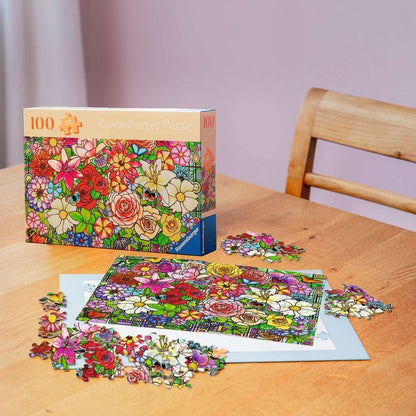 Ravensburger Feel Well & Puzzle & Board - Tiffany Flowers, 100 piece for Adults and Kids Age 9 Years Up