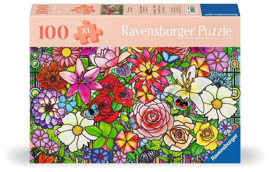 Ravensburger Feel Well & Puzzle & Board - Tiffany Flowers, 100 piece for Adults and Kids Age 9 Years Up