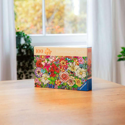 Ravensburger Feel Well & Puzzle & Board - Tiffany Flowers, 100 piece for Adults and Kids Age 9 Years Up