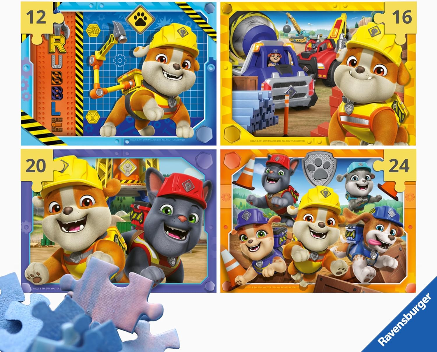 Ravensburger Rubble & Crew 4 in a Box (12, 16, 20, 24 piece) Jigsaw Puzzles - Hard at work for Kids Age 3 Years Up 1+ Players Gifts for Children