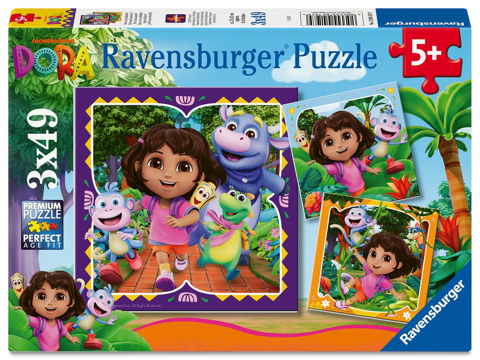 Ravensburger Dora Ready to Party 3 x 49 piece Jigsaw Puzzles - for Kids Age 5 Years Up - 147 Pieces 1+ Players Gifts for Children